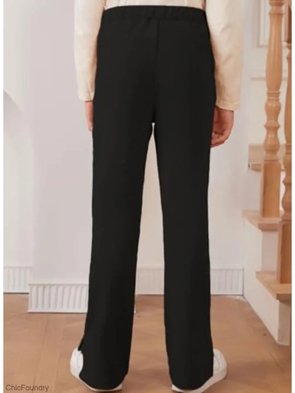 Girls Bell Bottom Pants School Uniform Flared Stretch Polyester